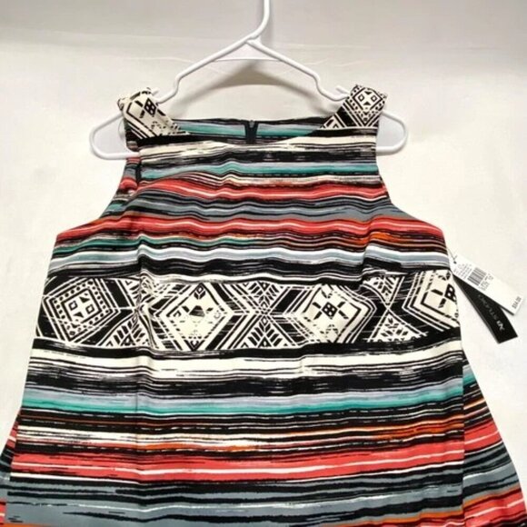 AB Studio Dress Women's 12 Black White Multicolor Stripe Geo Print Design NWT - Picture 16 of 16